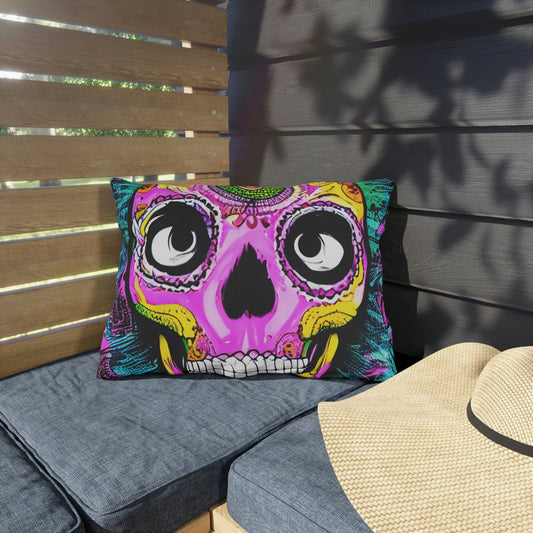 Trippy psychedelic Skull Skeleton Head Face Outdoor Pillows