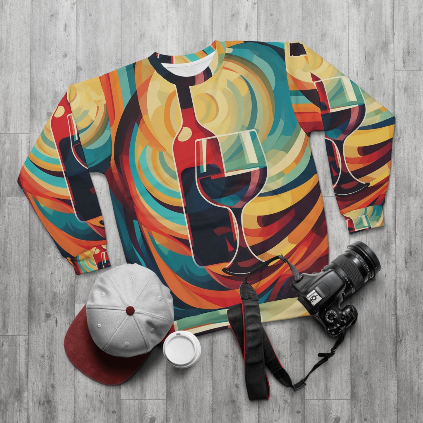 Wine Lover Abstract - Bottle & Glass Design Unisex Sweatshirt (AOP)