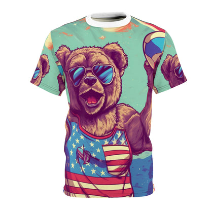 バレーボール コート愛国心: 独立記念日 American Bear Athletic ユニセックス カットソー Tシャツ (AOP) 