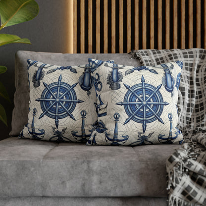 Nautical Theme Art - Anchors, Ropes, Compass Spun Polyester Square Pillow Case