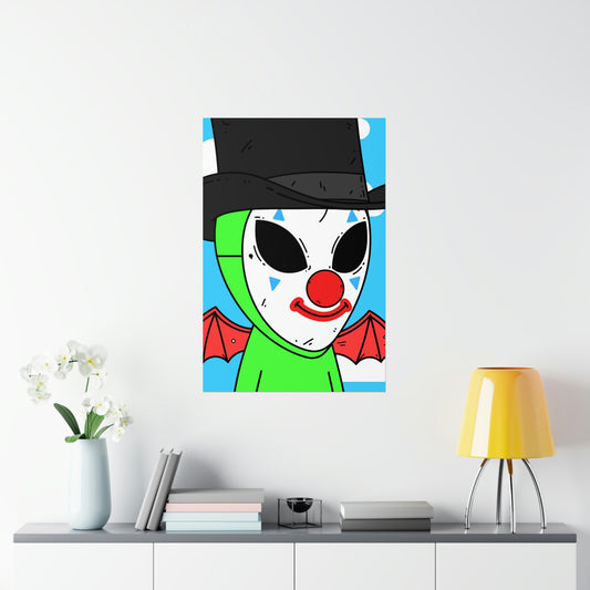 Payaso visitante alienígena verde con alas de diablo carteles verticales mate premium 