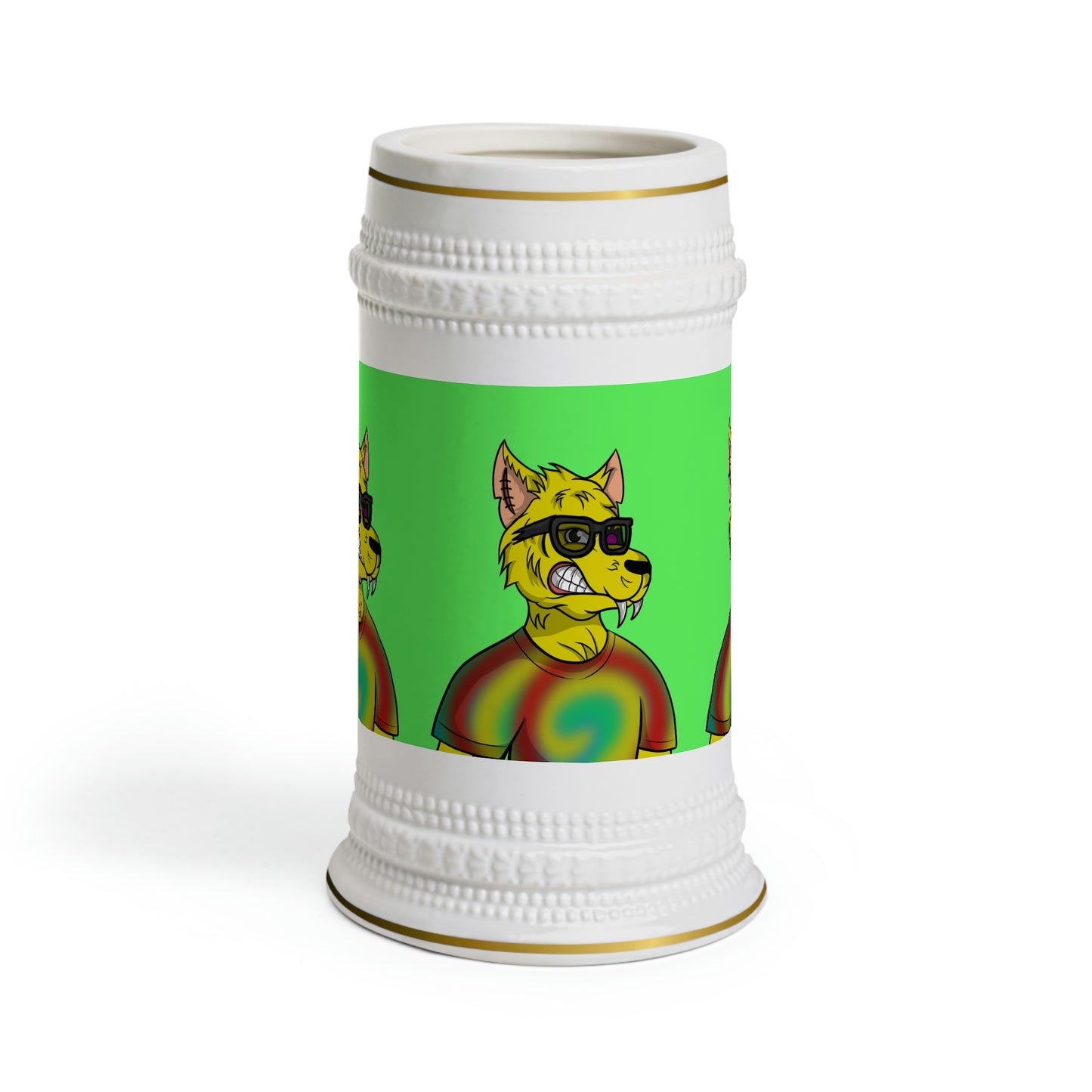 Wolve Cyborg Tie Dye Wolf Shirt Yellow Fur Cool Sun Glasses Beer Stein Mug