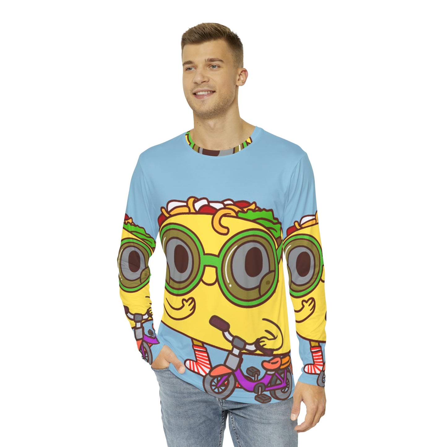 Bicycle Bike Rider Digital Taco Men's Long Sleeve AOP Shirt