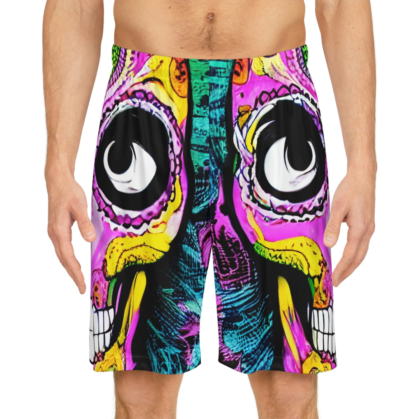 Trippy psychedelic Skull Skeleton Head Face Basketball Shorts (AOP)