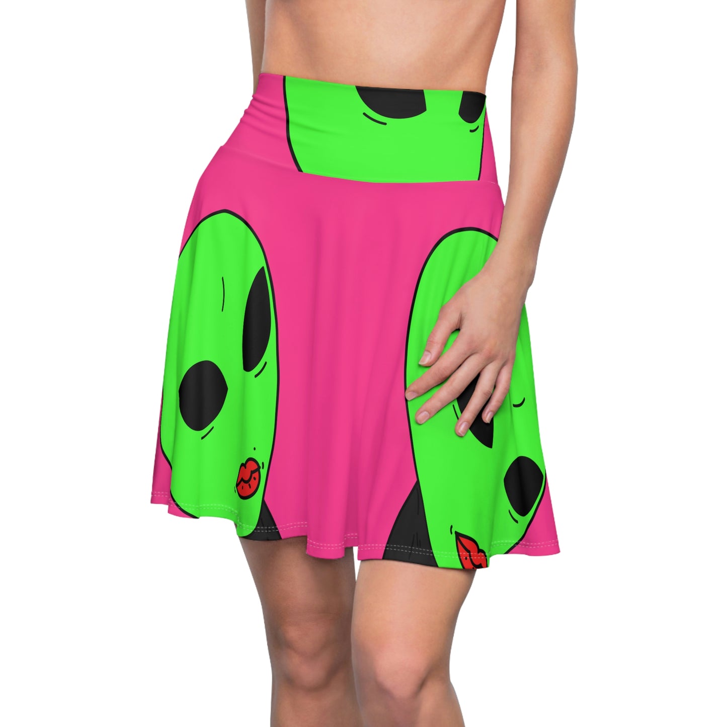 8 Ball Green Alien Lipstick Visitor Women's Skater Skirt