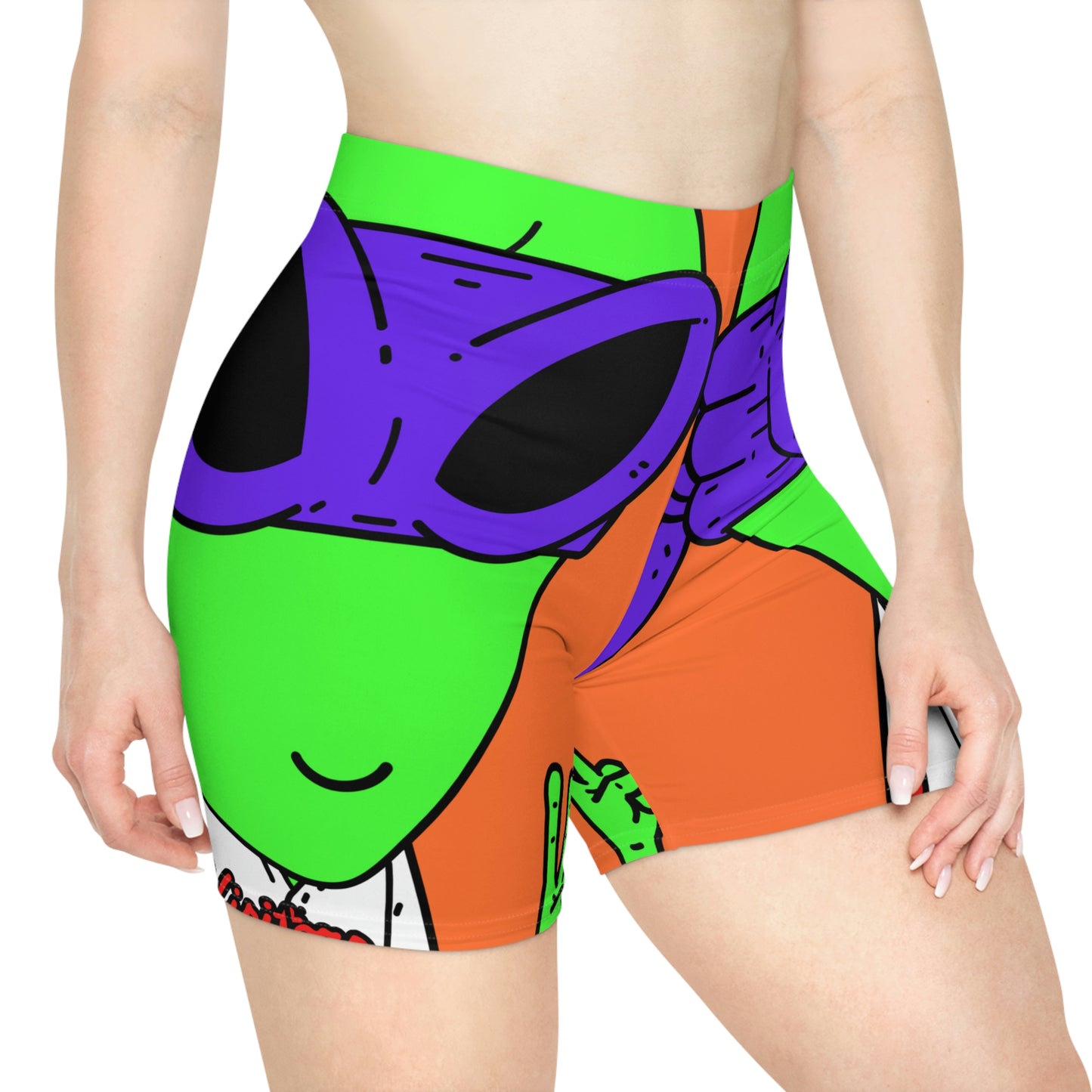 Purple Ninja Peace Visitor Jersey Alien Women's Biker Shorts (AOP)