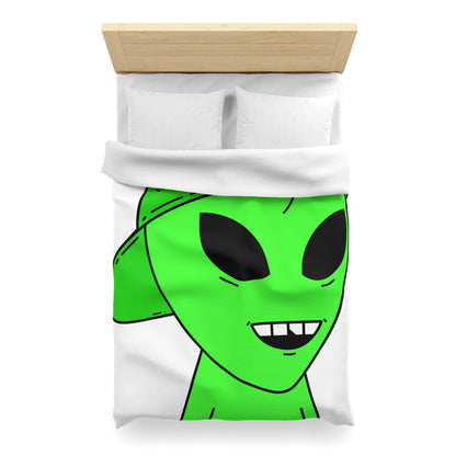 The Green Alien Visitor with Hat Microfiber Duvet Cover