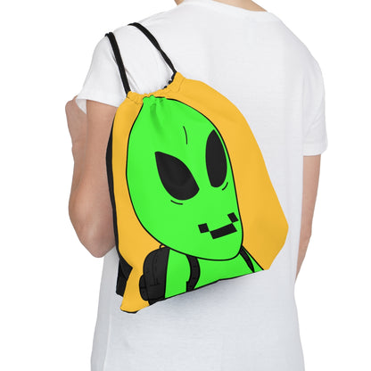 Green Alien Visitor Digital Face Black Backpack Outdoor Drawstring Bag