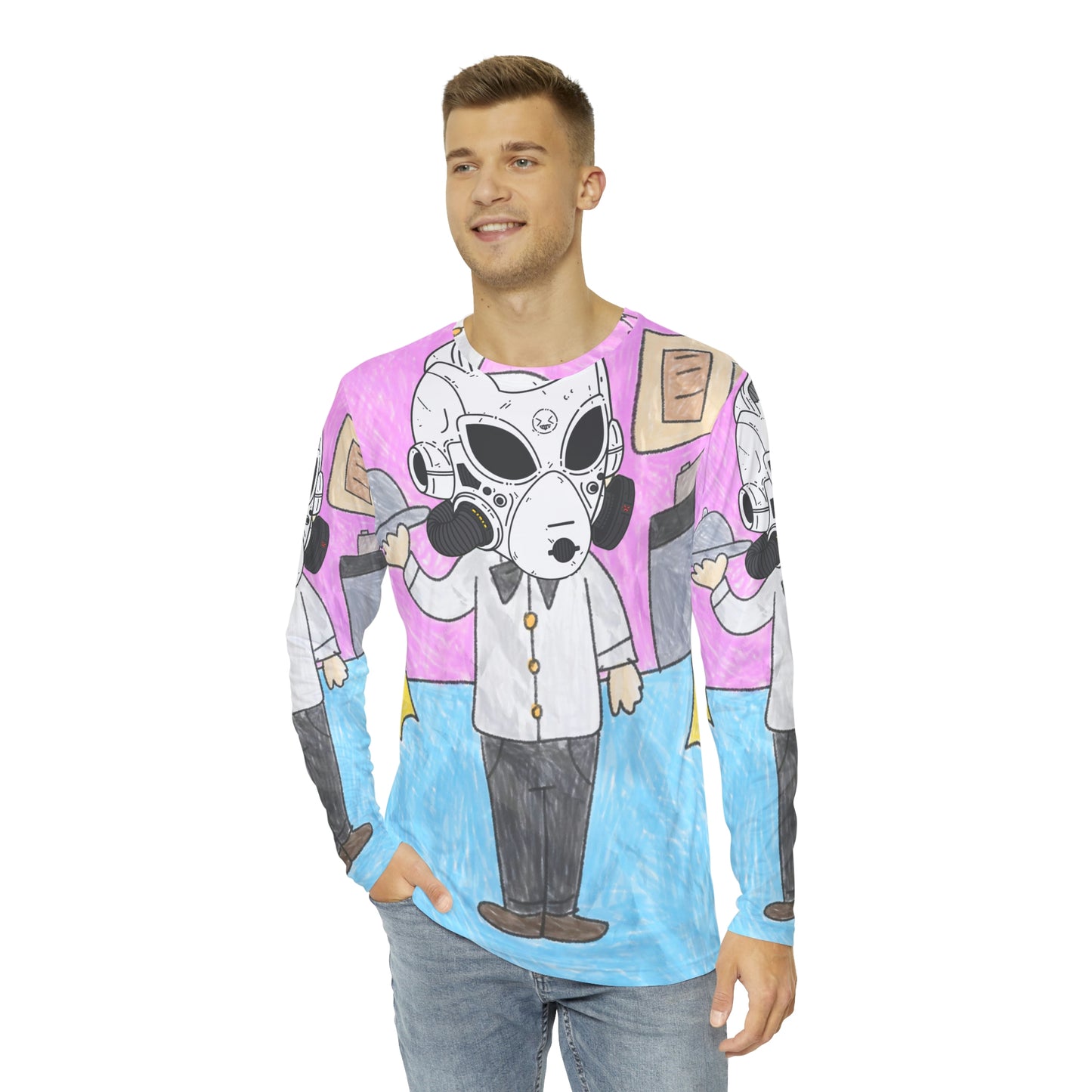 Robot Alien Cyborg LOL Visitor Men's Long Sleeve AOP Shirt