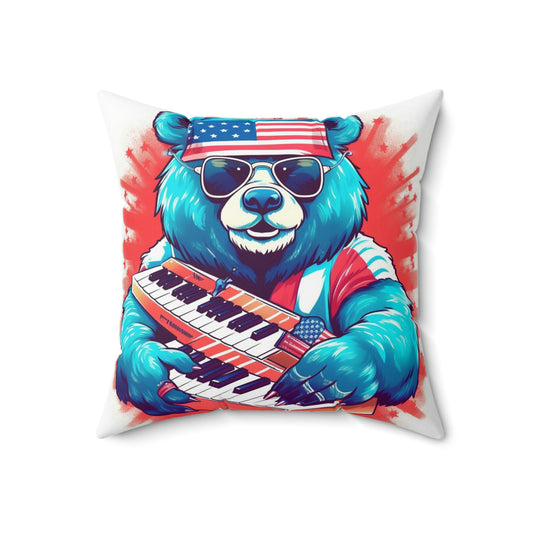 Keys of Patriotism: Piano Player Patriotic Bear's 4th of July Musical Celebration Spun Polyester Square Pillow