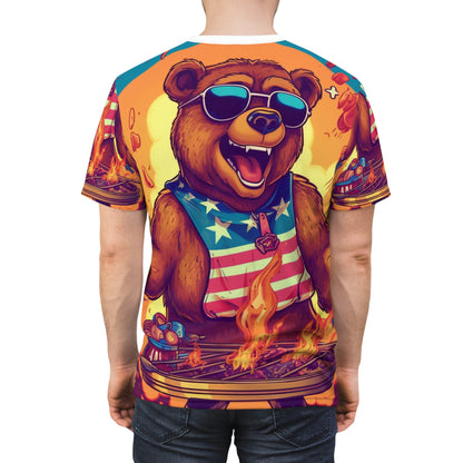 Grill Like a Patriot: Celebrate 4th of July with Patriotic Bear's Culinary Chef Unisex Cut & Sew Tee (AOP)