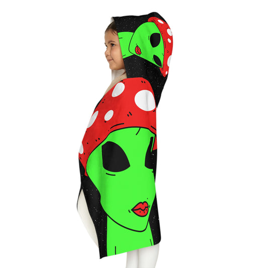 Mushroom Head Green Alien Visitor w/ Red Lips Youth Hooded Towel