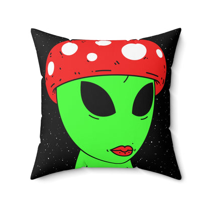 Multi Visitor (2) Green Alien w/ Devil Wings + Mushroom Head Spun Polyester Square Pillow - Visitor751