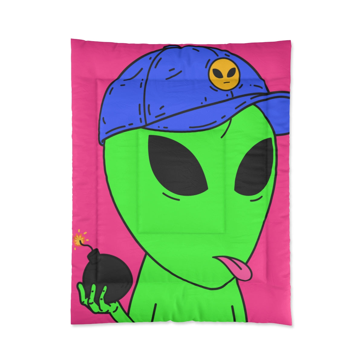 Green Alien Bomb Wield Hand Blue Visi Hat Visitor Bed Comforter