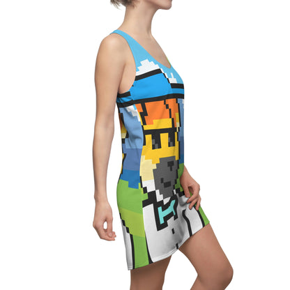 Dog Animal Pet Pixel Women's Cut & Sew Racerback Dress (AOP)