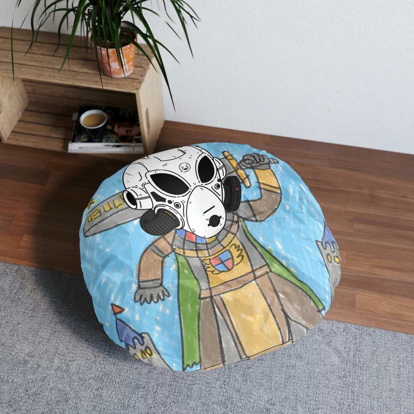 Robot Anime Large Sword Warrior Battle Alien LOL Visitor Tufted Floor Pillow, Round