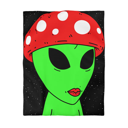 Mushroom Head Green Alien Visitor w/ Red Lips Microfiber Duvet Cover - Visitor751