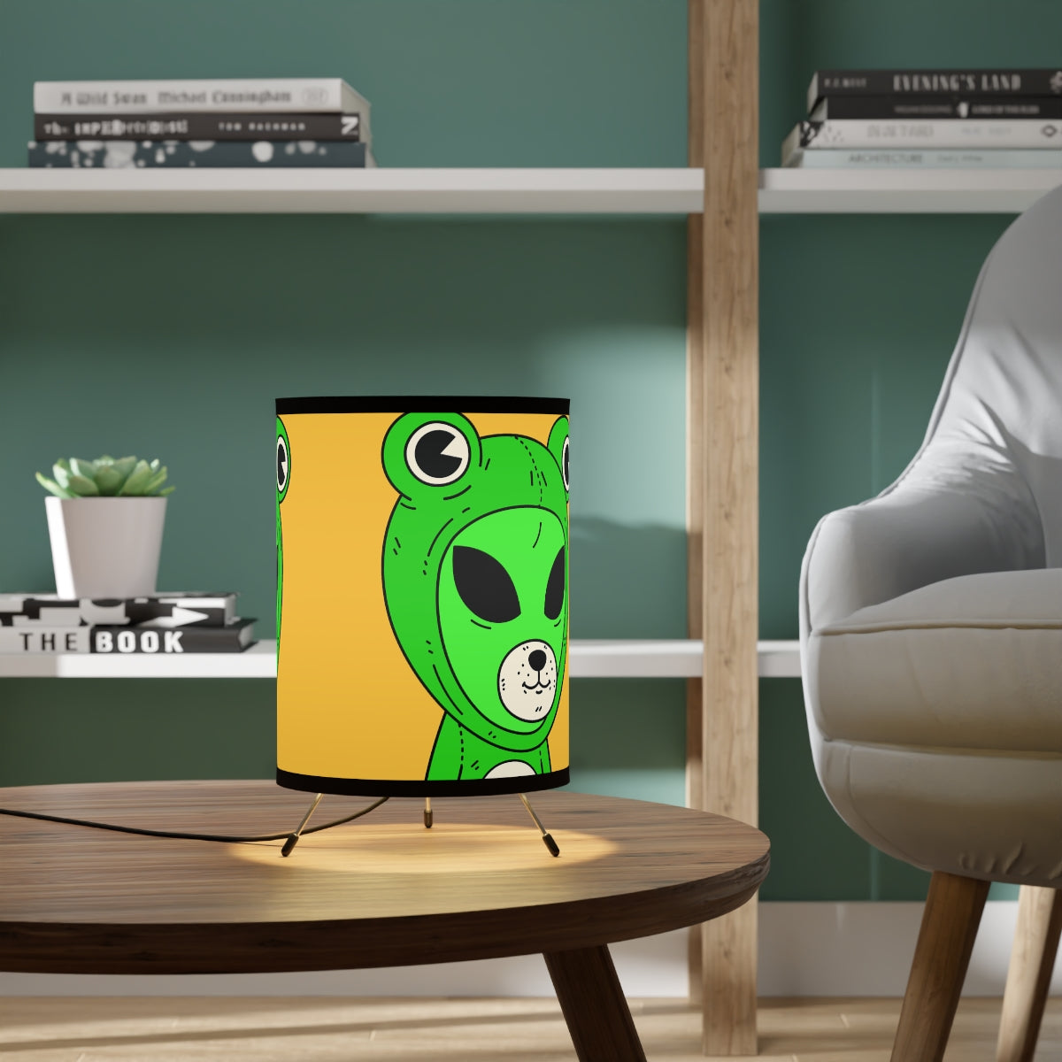 Froggy Frog Outfitted Alien Character Tripod Lamp with High-Res Printed Shade, US\CA plug