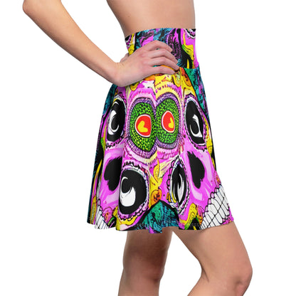 Trippy psychedelic Skull Skeleton Head Face Women's Skater Skirt