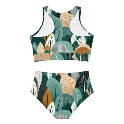 Sustainable Earth Tones Leaves Natural Shapes Pattern Sporty Bikini Set (AOP)