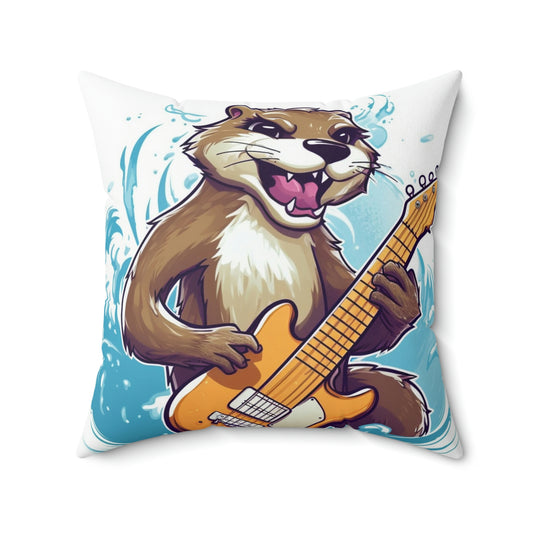 Otter Guitar Music Player Furry Animal Graphic Spun Polyester Square Pillow