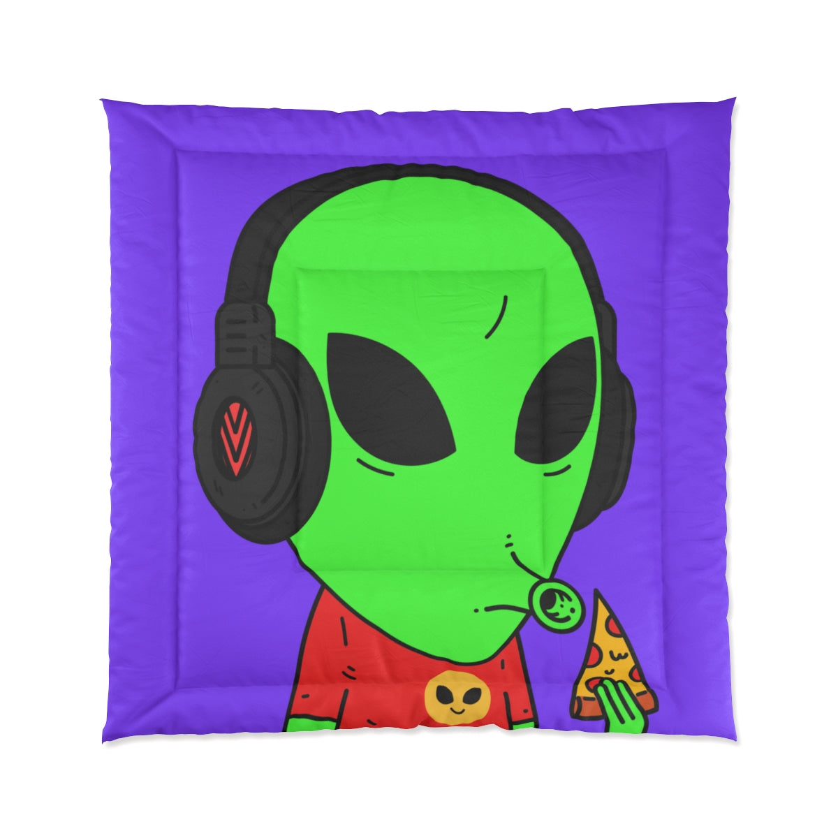 The Visitors Pizza Alien with Headphones Bed Comforter