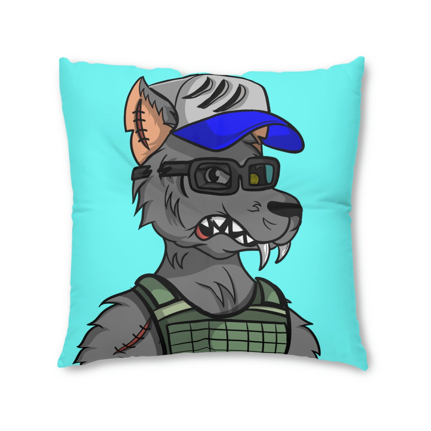 Army Vest Werewolve Cyborg Wolf Tufted Floor Pillow, Square