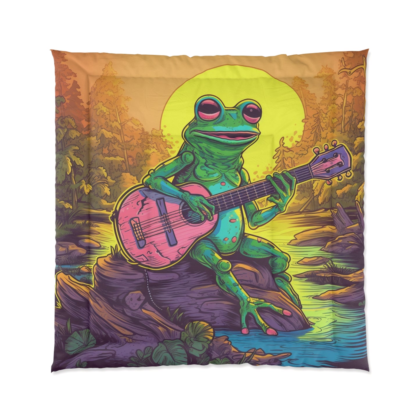 Pink Guitar Swamo Frog Outdoor Adventure Music Graphic Comforter