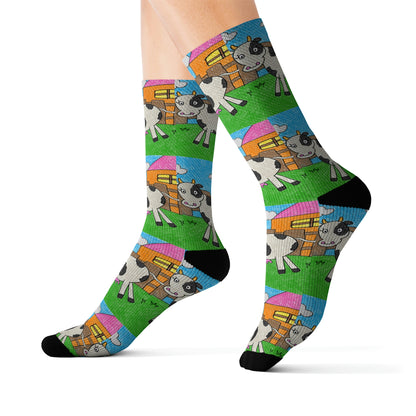 Cow Moo Farm Barn Animal Character Sublimation Socks