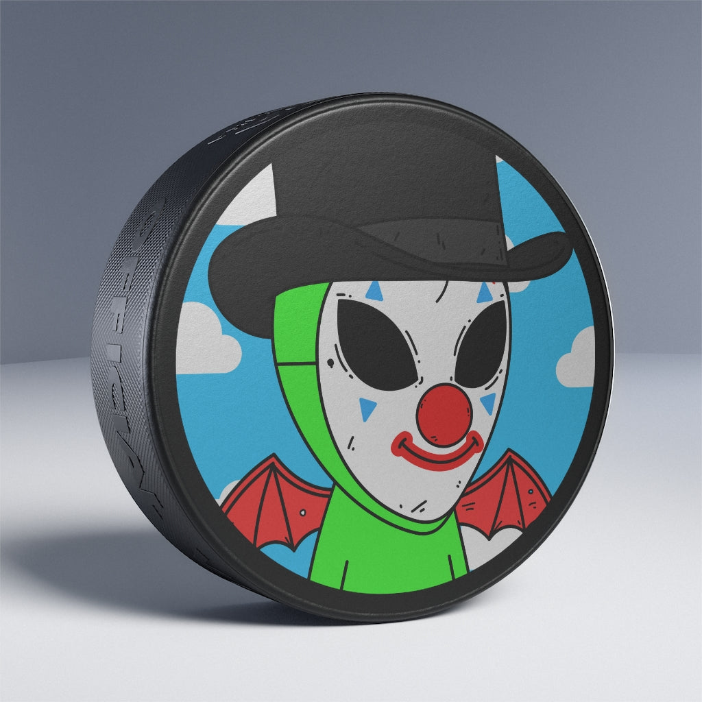 Clown Visitor Green Alien w/ Devil Wings Hockey Puck