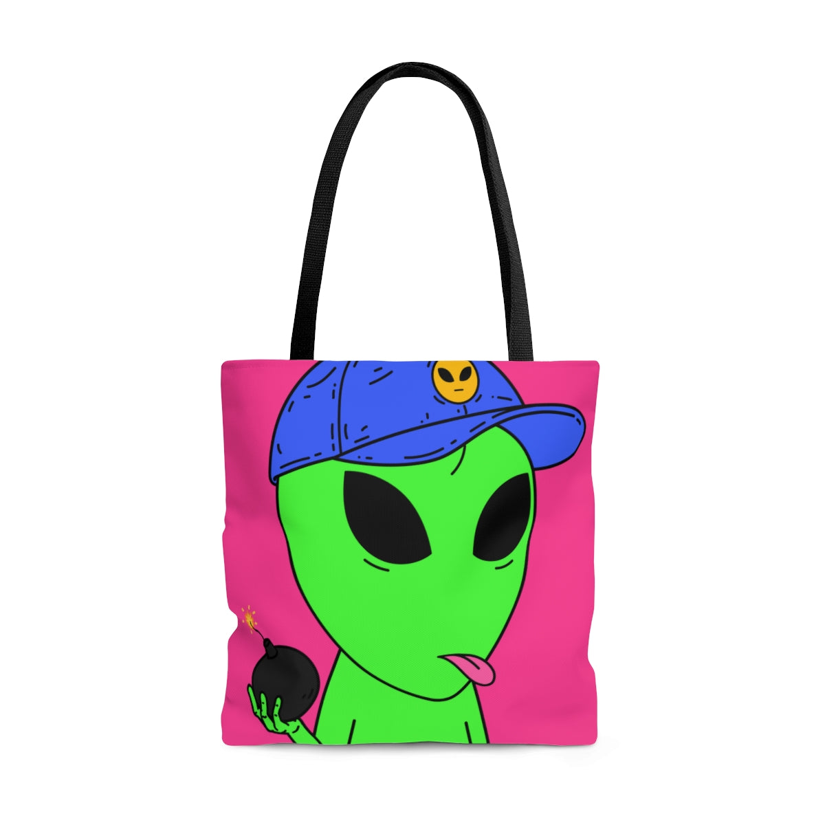 Green Alien Bomb Wield Hand Blue Visi Hat Visitor AOP Tote Bag