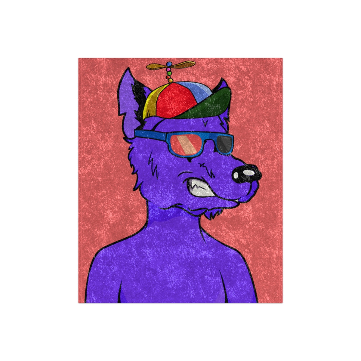 Cyborg Wolf Purple Fur Propeller Hat Colored Sunglasses Crushed Velvet Blanket