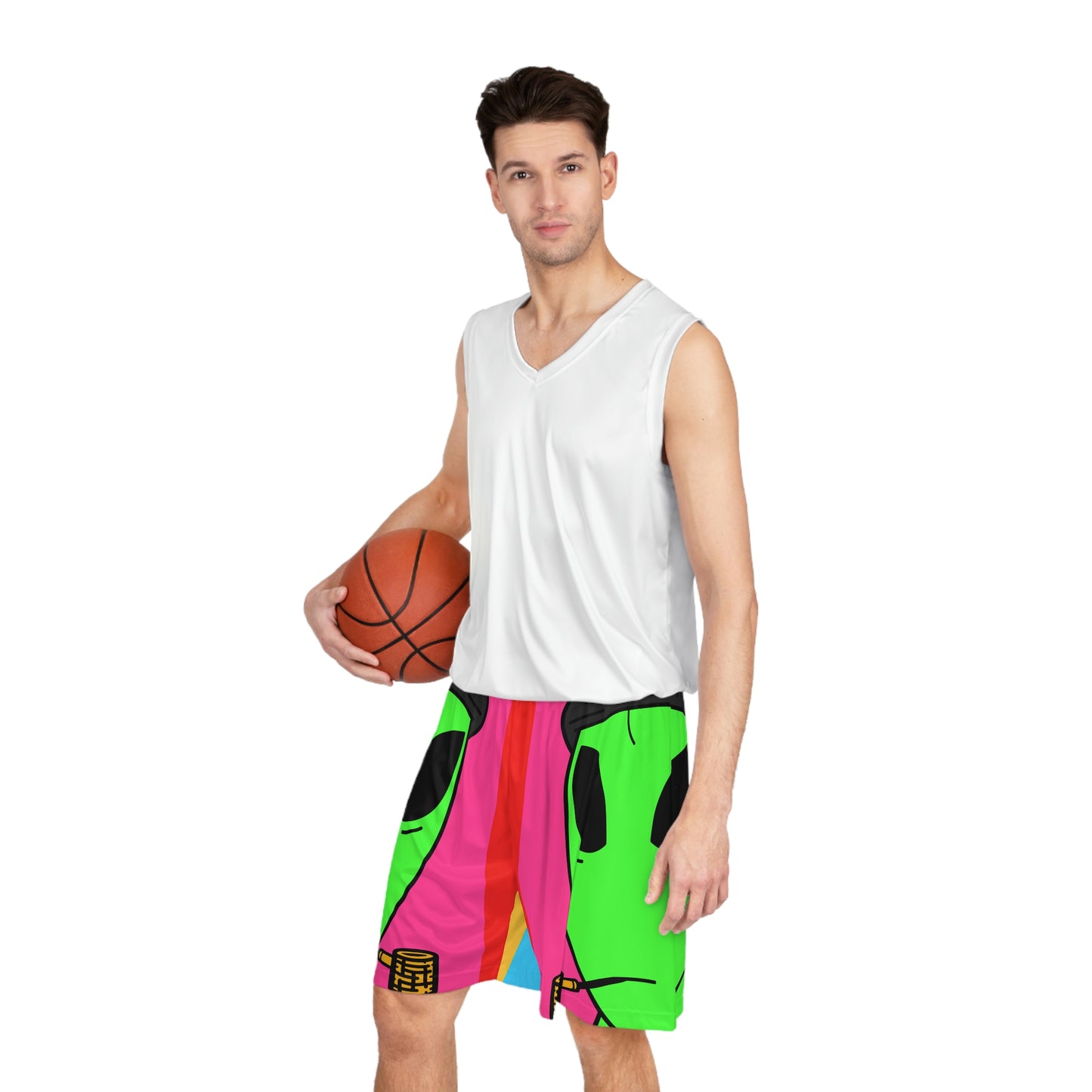 Pipe Smoking Green Alien Black Beanie Basketball Shorts