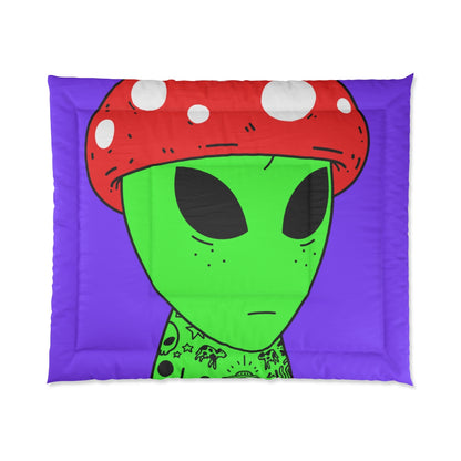 Red Mushroom Head Green Alien Freckles Space Cartoon Tattoos UFO Cows Milk Punisher Visitor Bed Comforter