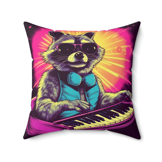 Raccoon Keyboard Piano Music Animal Graphic Spun Polyester Square Pillow