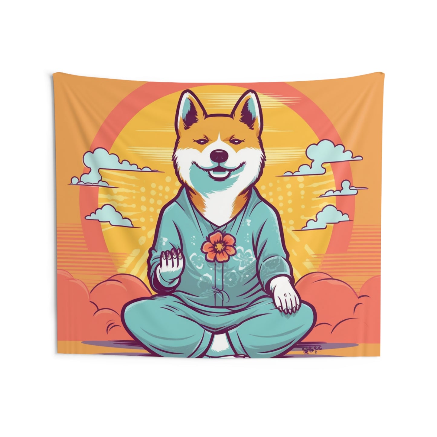 Shiba Inu Yoga Cartoon Crypto Dog Japanese Namaste: Indoor Wall Tapestries