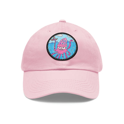 The Kraken Octopus Clean Graphic Dad Hat with Leather Patch (ラウンド)