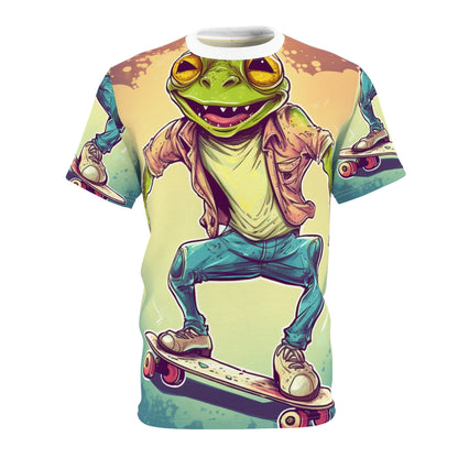 Frog Skateboard Trick Amphibian Sport Graphic Unisex Cut & Sew Tee (AOP)