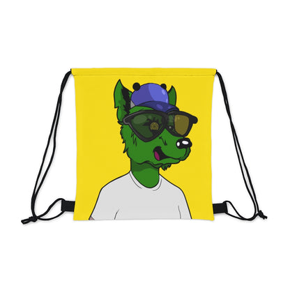 Large Black Sunglasses Green Fur White T Shirt Outdoor Drawstring Bag