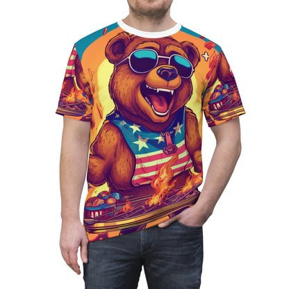 Grill Like a Patriot: Celebrate 4th of July with Patriotic Bear's Culinary Chef Unisex Cut & Sew Tee (AOP)