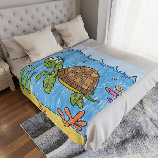 Sea Turtle Beach Sand Ocean Minky Blanket