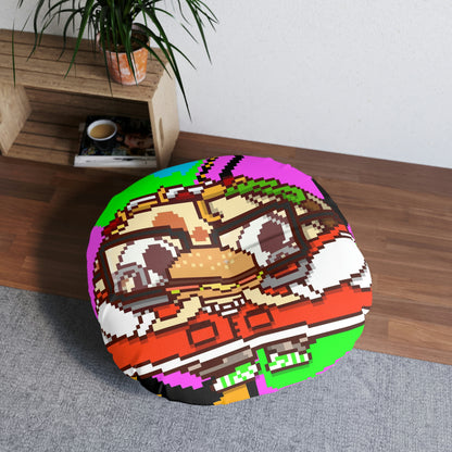 Burger Cooked Hungry Taco Tufted Floor Pillow, Round