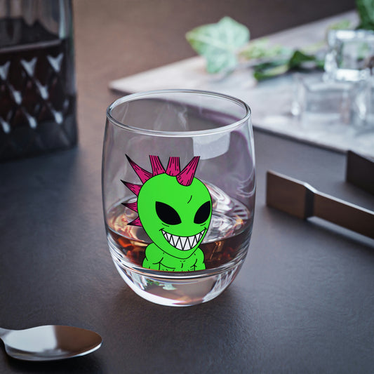 Spiked Pink Hair Muscle Alien Visitor Whiskey Glass