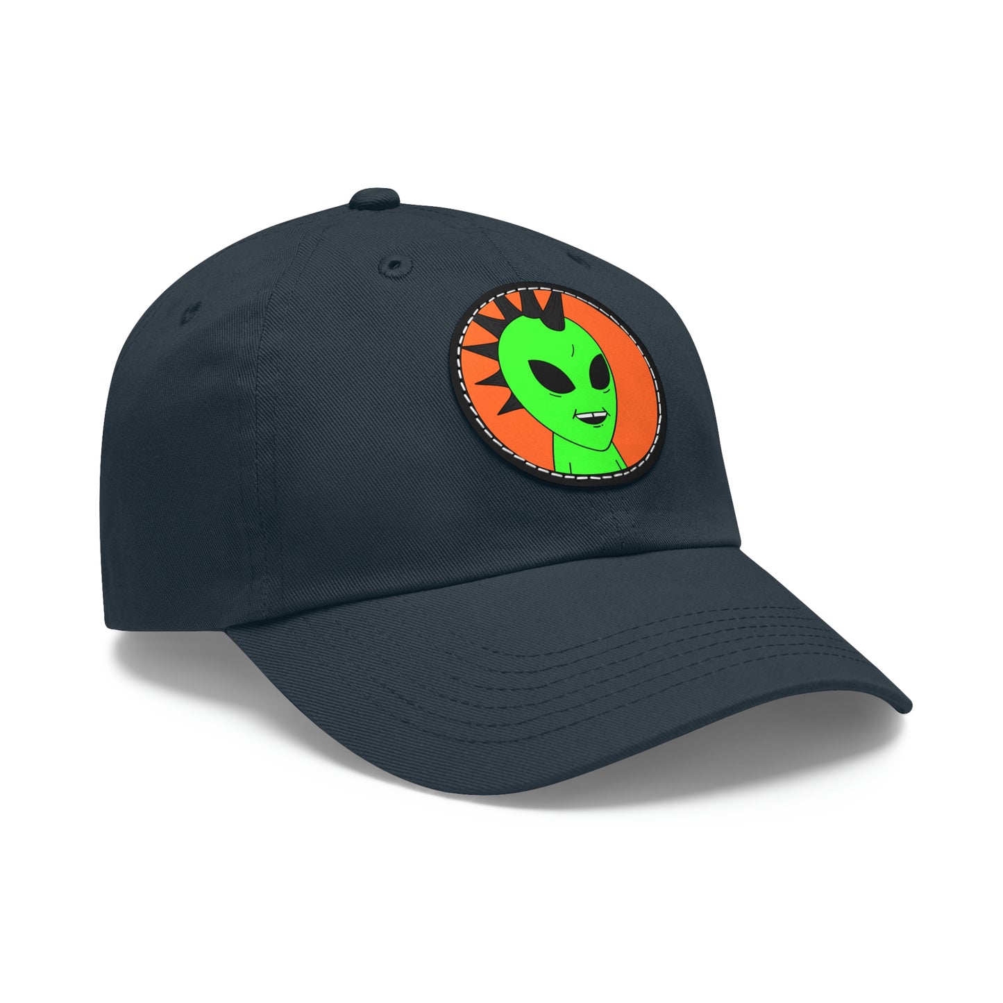 Black Hair Spiked Visitor Alien Dad Hat with Leather Patch (Round)