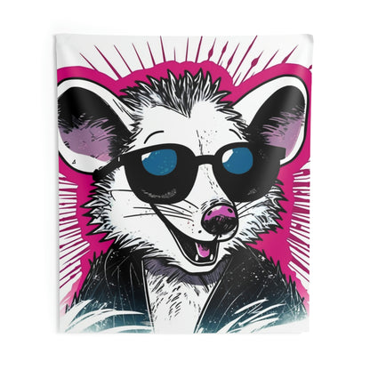 Retro Happy Opossum Graphic Indoor Wall Tapestries