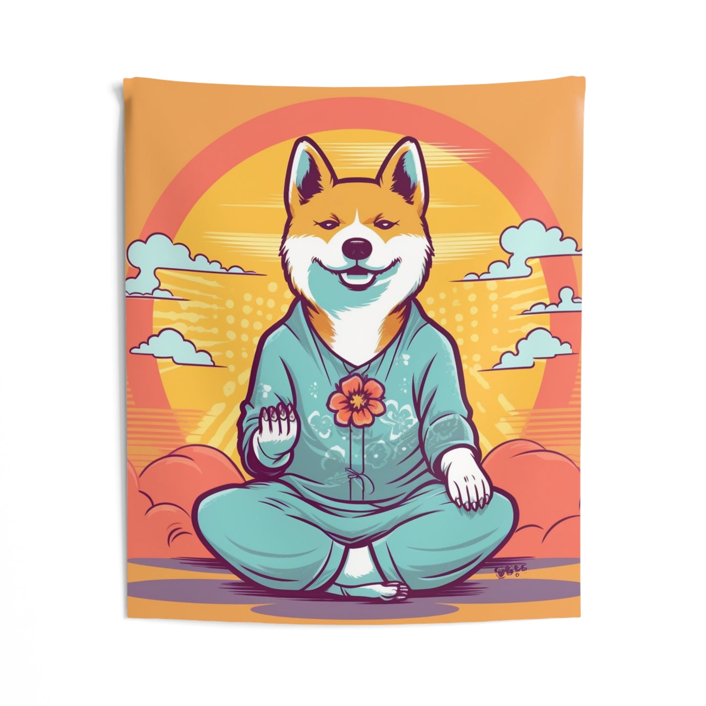 Shiba Inu Yoga Cartoon Crypto Dog Japanese Namaste: Indoor Wall Tapestries