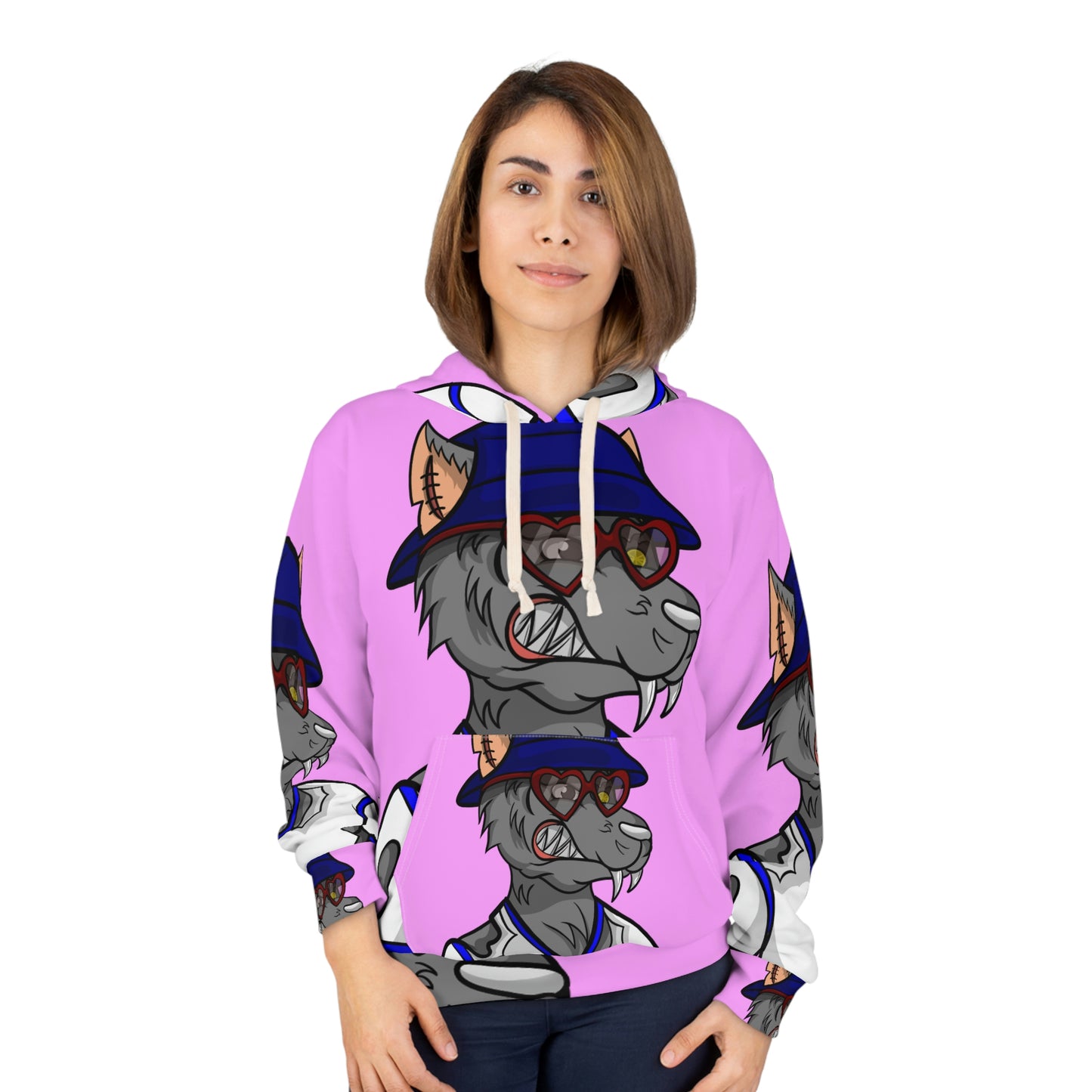 Valentine Wolf Heart Love AOP Unisex Pullover Hoodie