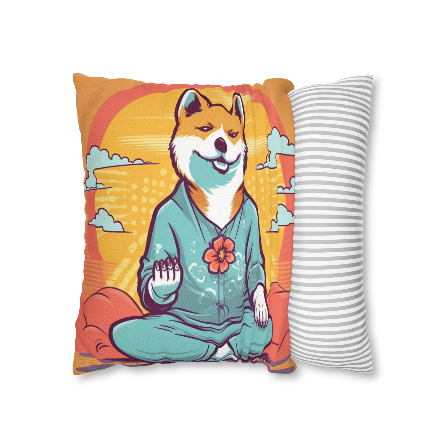 Shiba Inu Yoga Crypto Dog Namaste japonés: funda de almohada cuadrada de poliéster hilado 