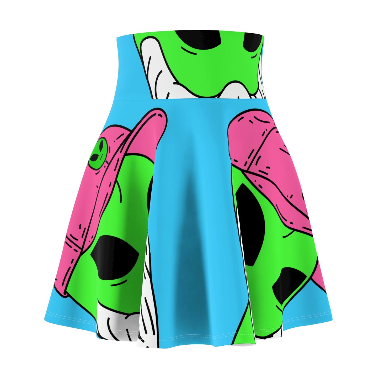 Beard Visitor Pink Hat Alien Cartoon Women's Skater Skirt (AOP)