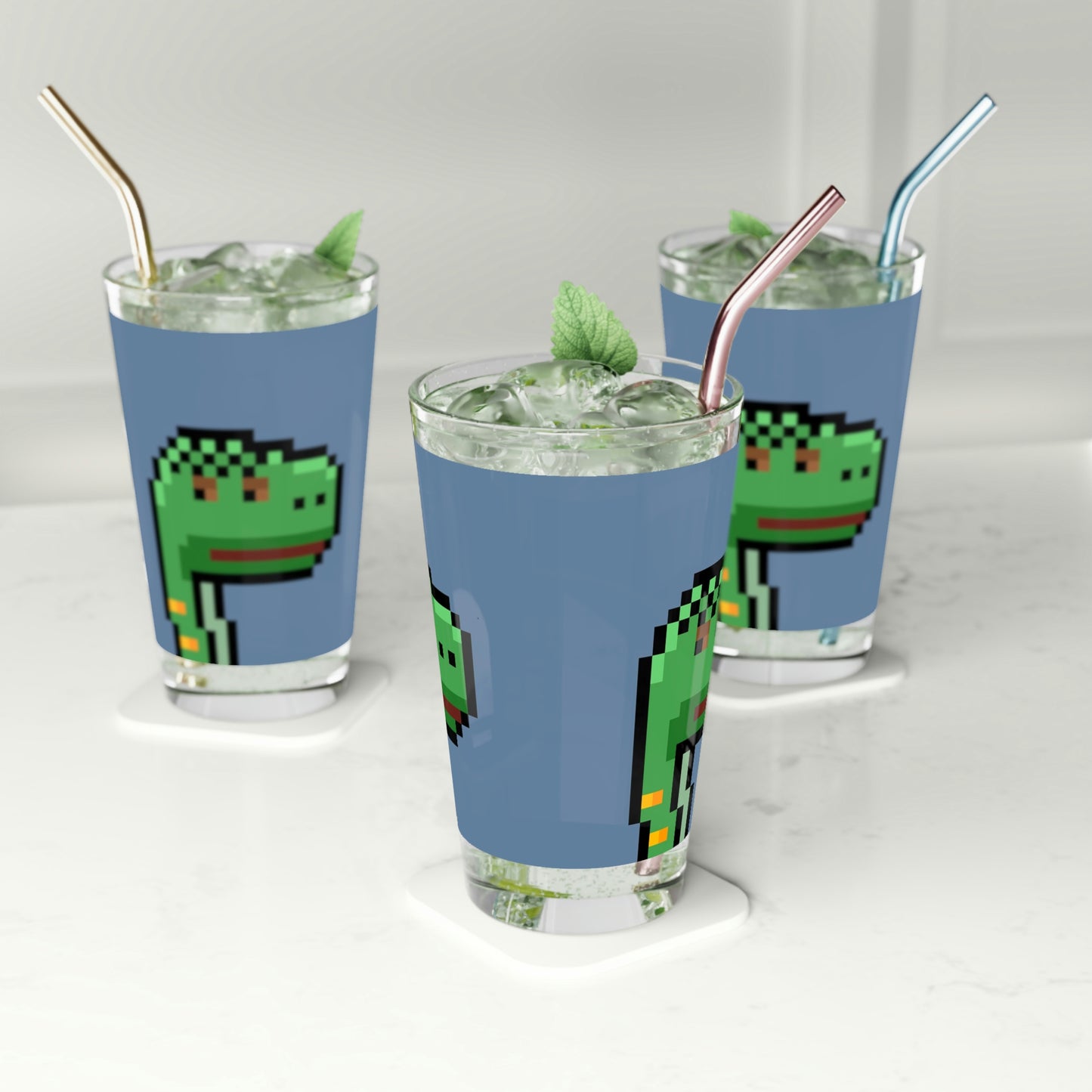 Dinosaur Dino Pixel Pint Glass, 16oz